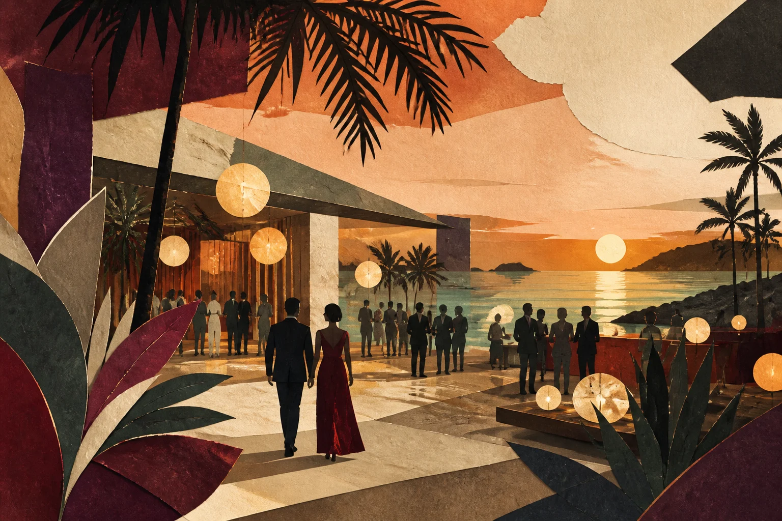 Private networking reception at a contemporary Phuket property during sunset